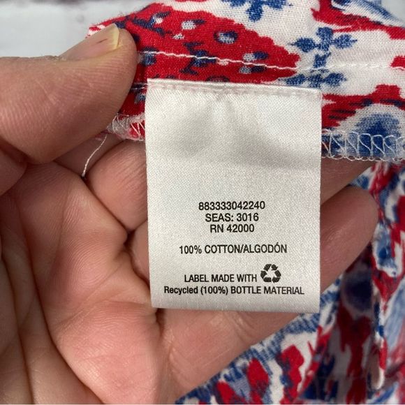 Basic Editions Red White and Blue Bohemian Print Loose Tank Size M Cotton SZ M - Picture 6 of 7